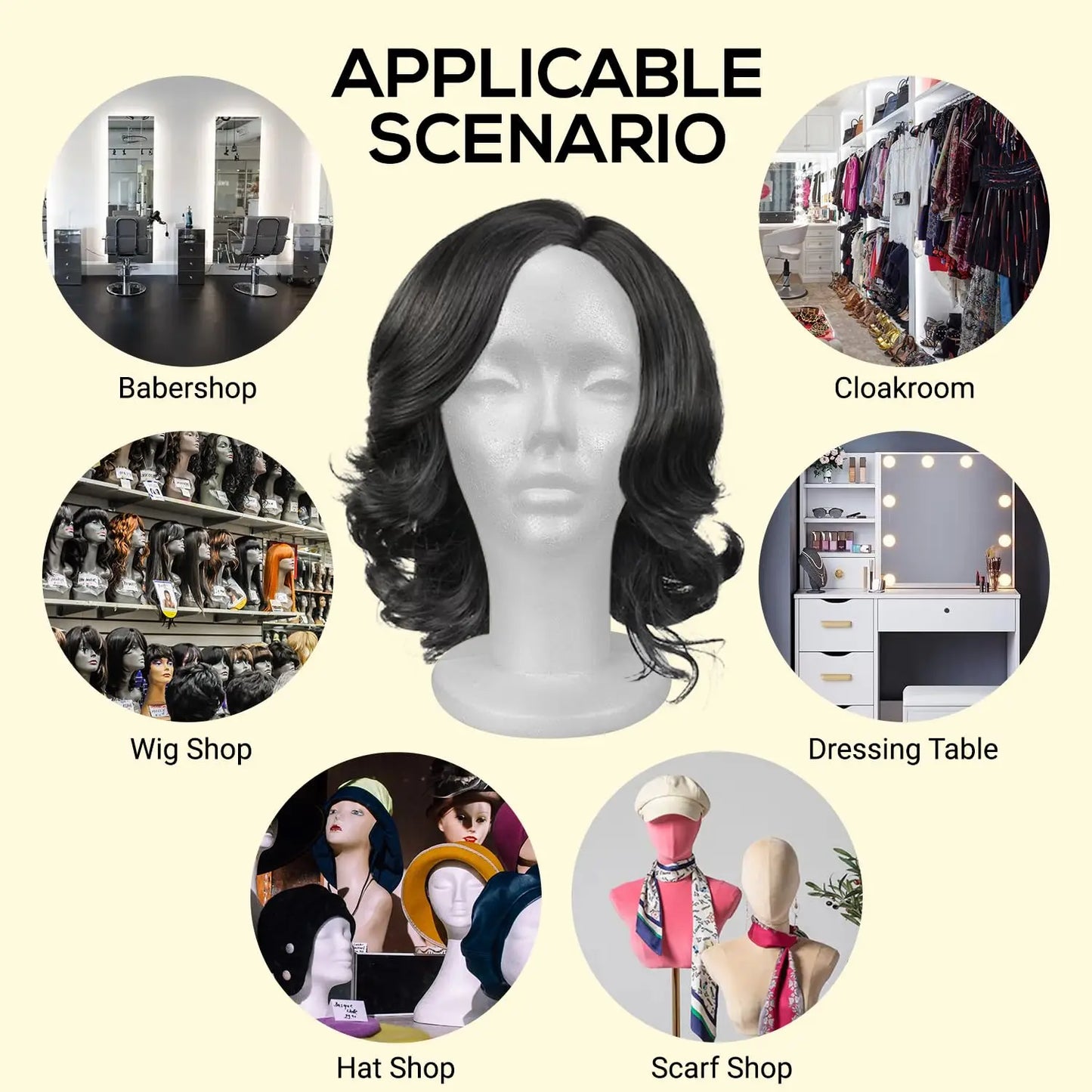 Studio Limited White Styrofoam Mannequin Head — Lightweight, perfect for styling and displaying wigs.