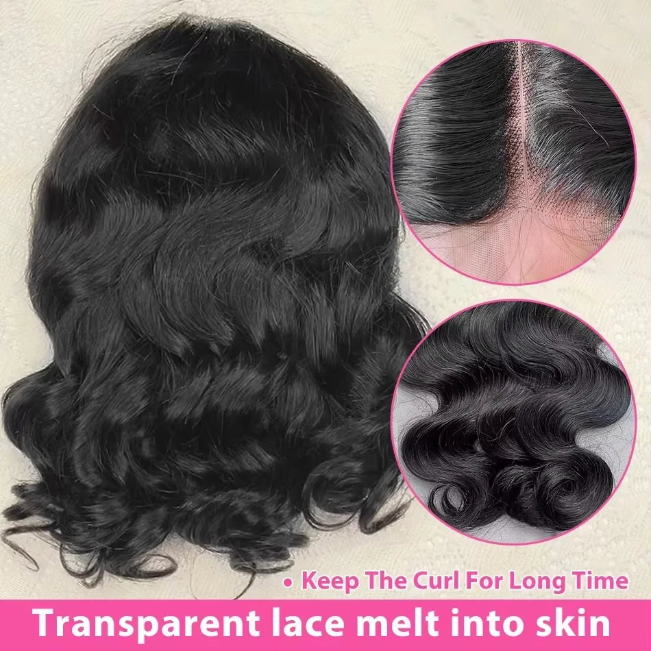 250% Body Wave HD Lace Frontal Short Bob Wig – Glueless Wavy Human Hair, 13x4 Transparent Lace Front