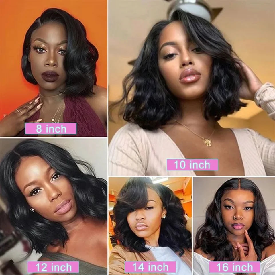 250% Body Wave HD Lace Frontal Short Bob Wig – Glueless Wavy Human Hair, 13x4 Transparent Lace Front