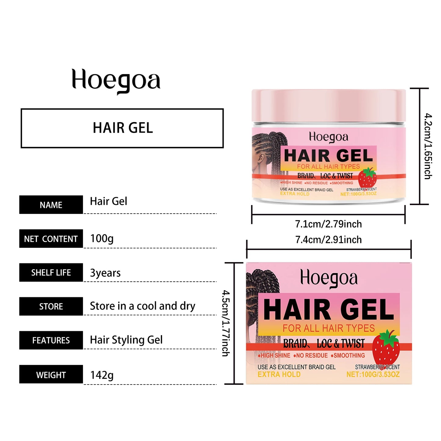 Hoegoa Braids Styling Gel 100g – Long Hold, Shine & Hydration with Fruity Scent
