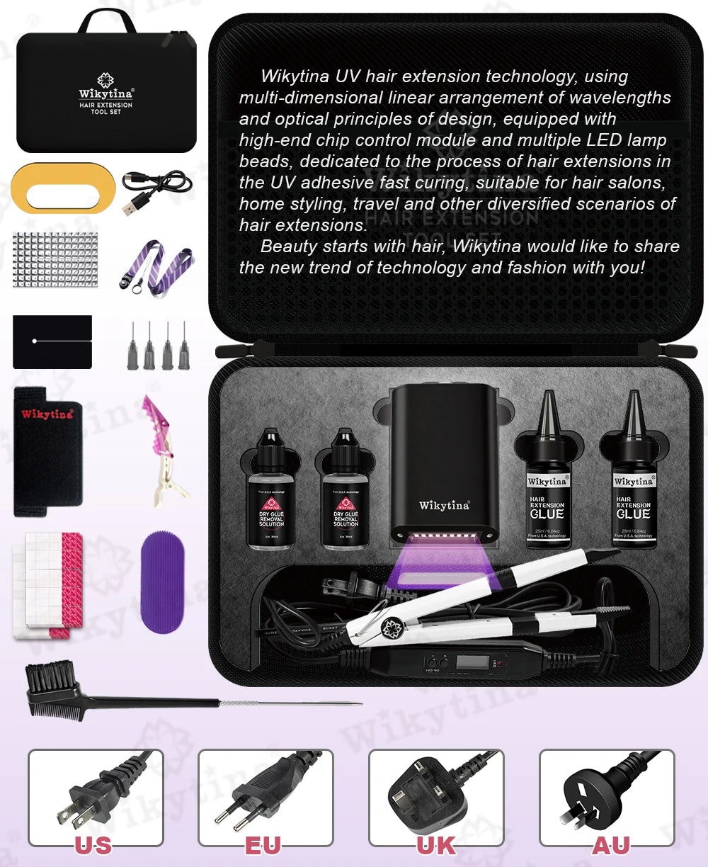 Wikytina V-Light UV Hair Extension Kit – Tools Set with UV Glue & Remover Machine, Premium Salon Styling Upgrade