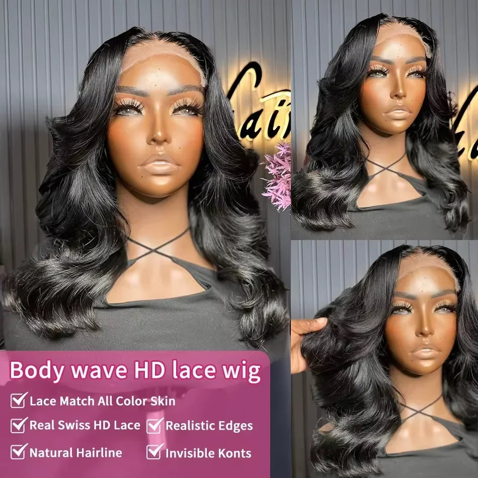 250% Body Wave HD Lace Frontal Short Bob Wig – Glueless Wavy Human Hair, 13x4 Transparent Lace Front