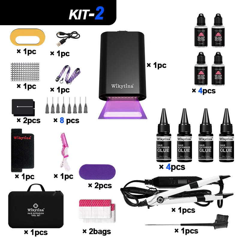 Wikytina 2025 UV V-Light Hair Extension Set – Tools Kit with UV Glue, Remover & Machine for Long-Lasting Salon Styling