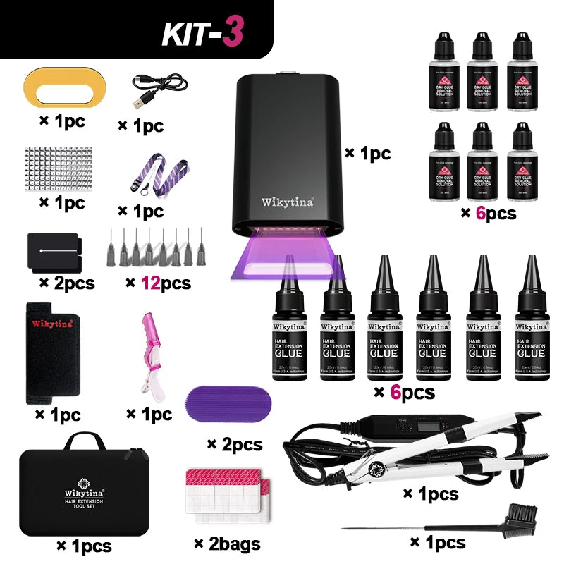 Wikytina 2025 UV V-Light Hair Extension Set – Tools Kit with UV Glue, Remover & Machine for Long-Lasting Salon Styling