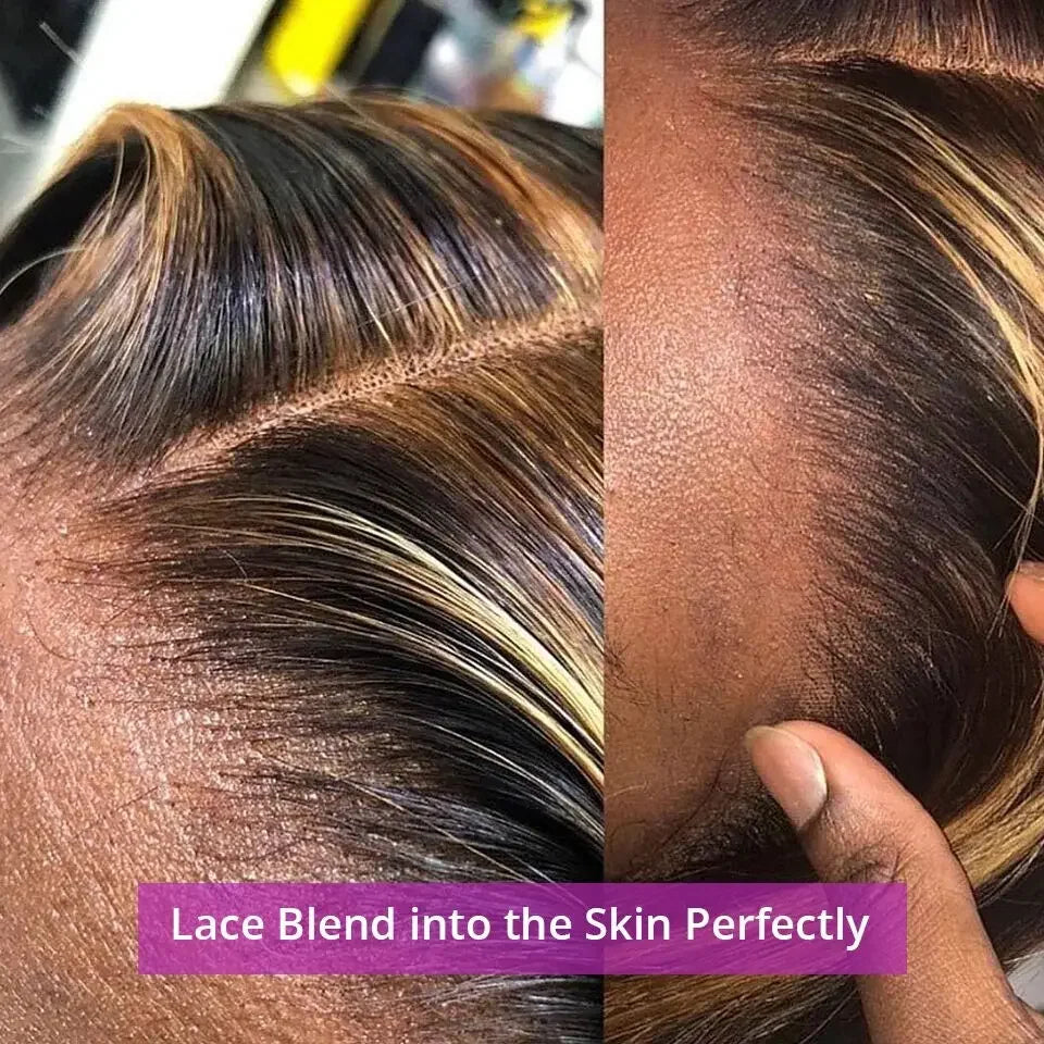 34" Bone Straight Highlight Wig – 13x4/13x6 Lace Front, Ombre Honey Blonde Human Hair