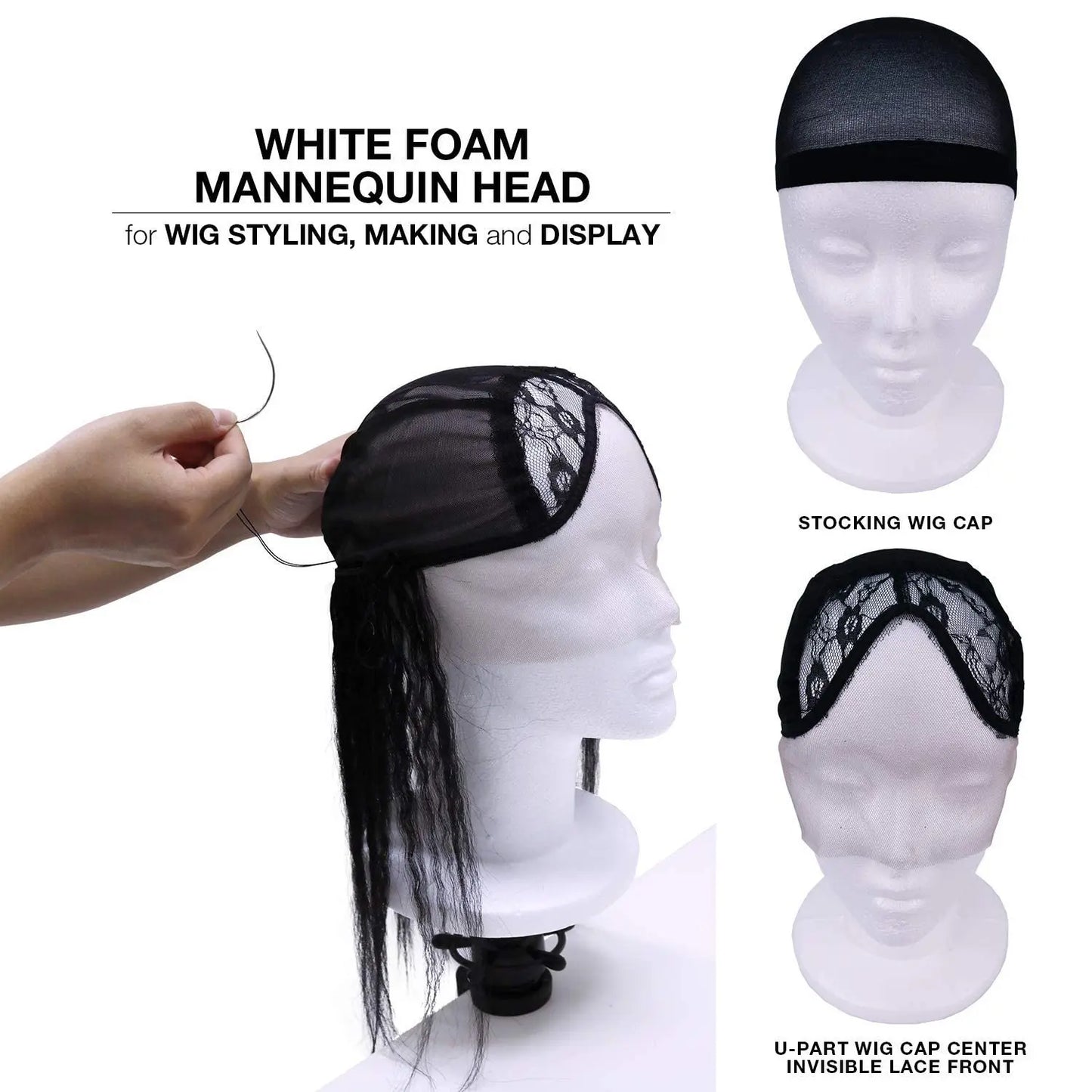 Studio Limited White Styrofoam Mannequin Head — Lightweight, perfect for styling and displaying wigs.