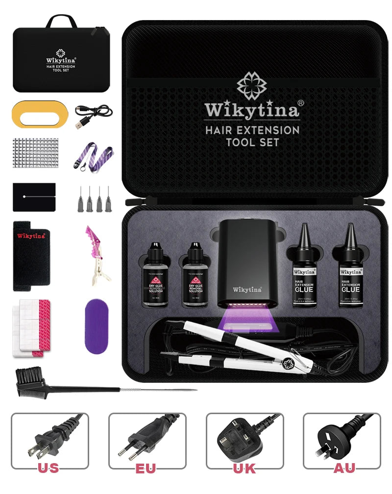 Wikytina 2025 UV V-Light Hair Extension Set – Tools Kit with UV Glue, Remover & Machine for Long-Lasting Salon Styling