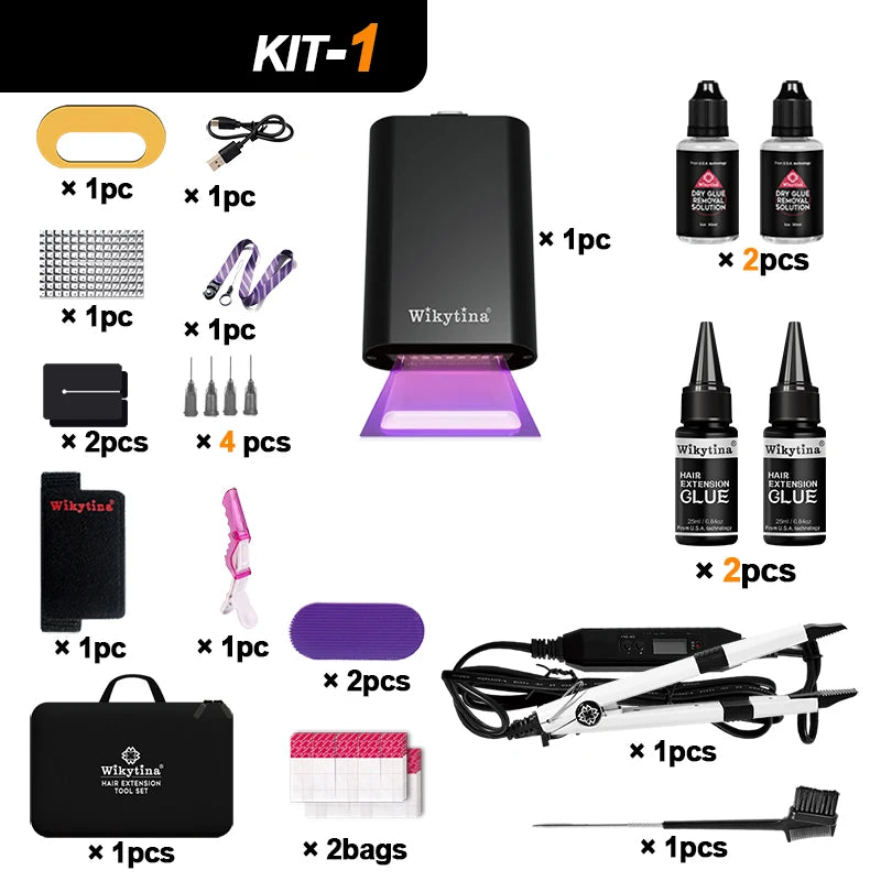 Wikytina 2025 UV V-Light Hair Extension Set – Tools Kit with UV Glue, Remover & Machine for Long-Lasting Salon Styling