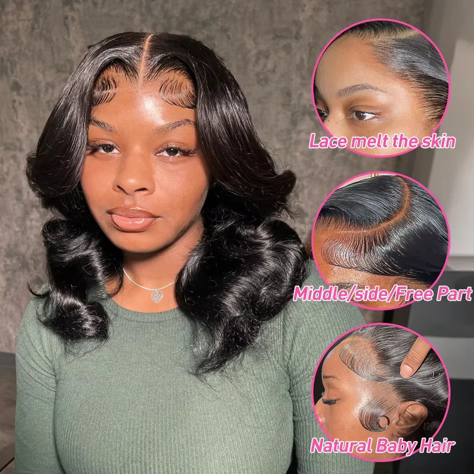 250% Body Wave HD Lace Frontal Short Bob Wig – Glueless Wavy Human Hair, 13x4 Transparent Lace Front