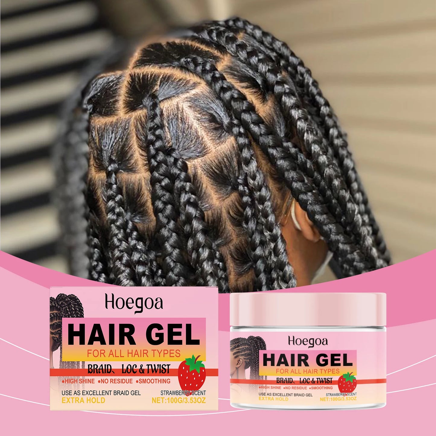 Hoegoa Braids Styling Gel 100g – Long Hold, Shine & Hydration with Fruity Scent