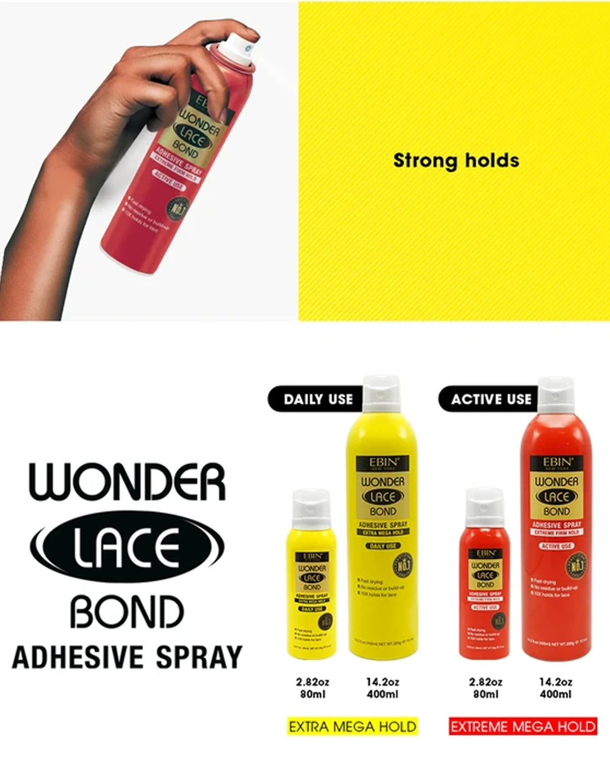 Ebin New York Wonder Lace Bond Melting Spray – Extreme Firm, Sweat & Water-Resistant Hold