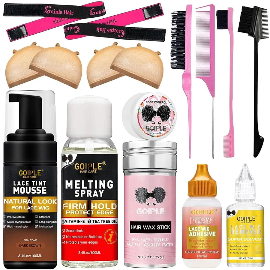 Lace Tint Mousse & Wig Glue Set – Waterproof, Extra Hold Adhesive Foam with Edge Control Hair Wax Stick