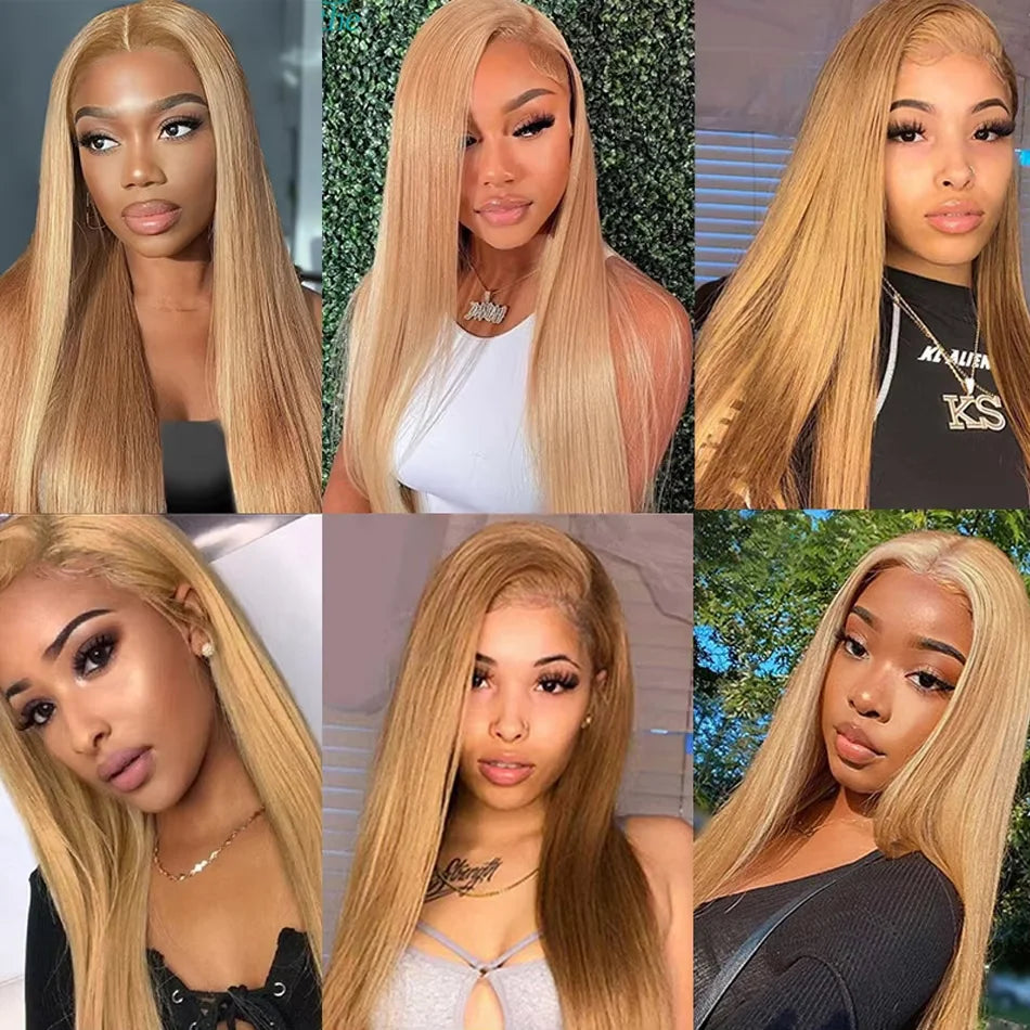 Neddie Honey Blonde #27 HD Transparent Lace Front Wig – 13x6/13x4 Straight Brazilian Human Hair, Pre-Plucked