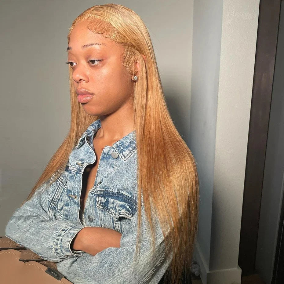 Neddie Honey Blonde #27 HD Transparent Lace Front Wig – 13x6/13x4 Straight Brazilian Human Hair, Pre-Plucked