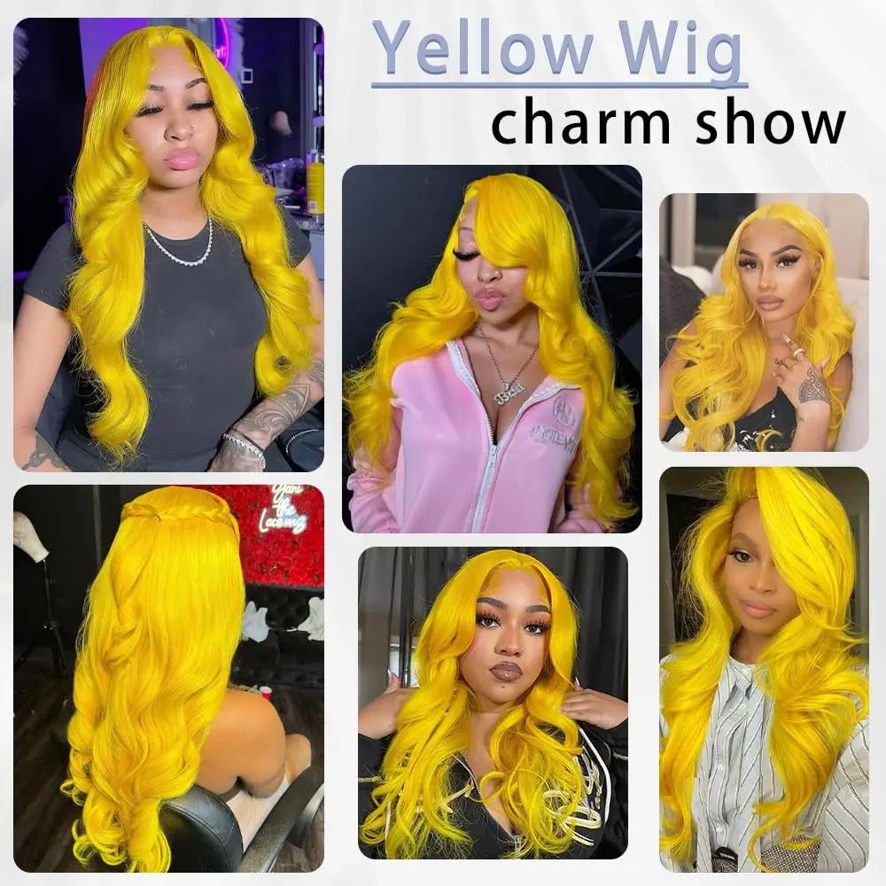 38" Light Yellow Body Wave Wig – 613 Color, 13x6 HD Lace Front Human Hair for Cosplay