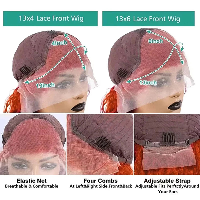 Ginger Orange Body Wave Wig – 13x6 Lace Front, 200% Density, 350 Colored Pre-Plucked Human Hair