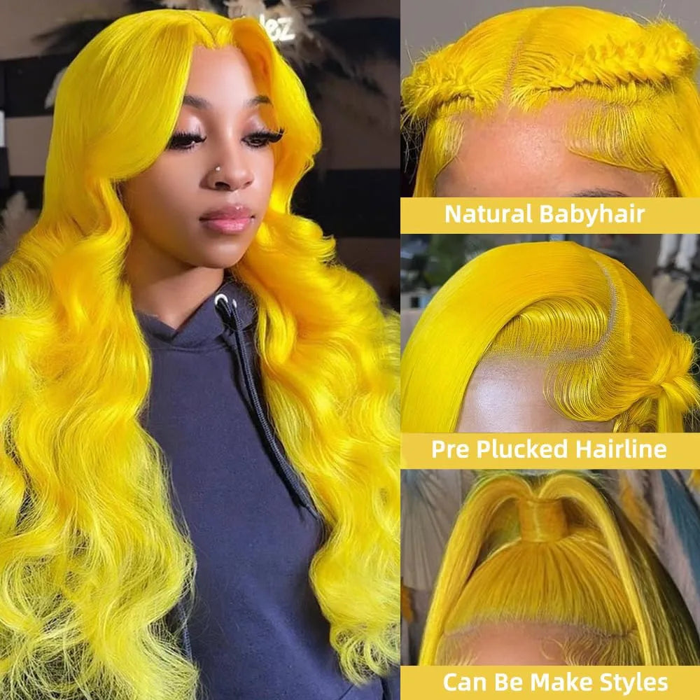 38" Light Yellow Body Wave Wig – 613 Color, 13x6 HD Lace Front Human Hair for Cosplay