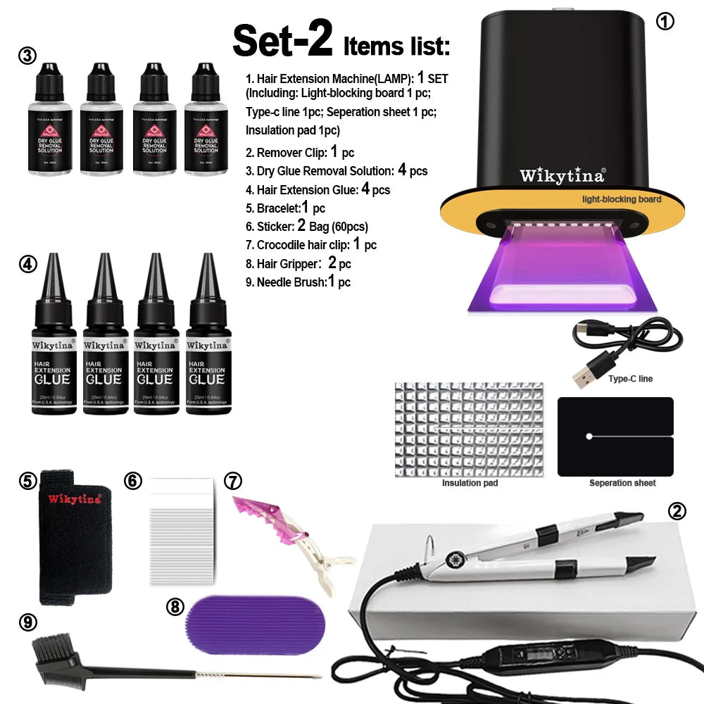 UV Hair Extension Glue Kit – V Light Technology Tools Set for Fast Salon Hair Grafting & Wig Connection