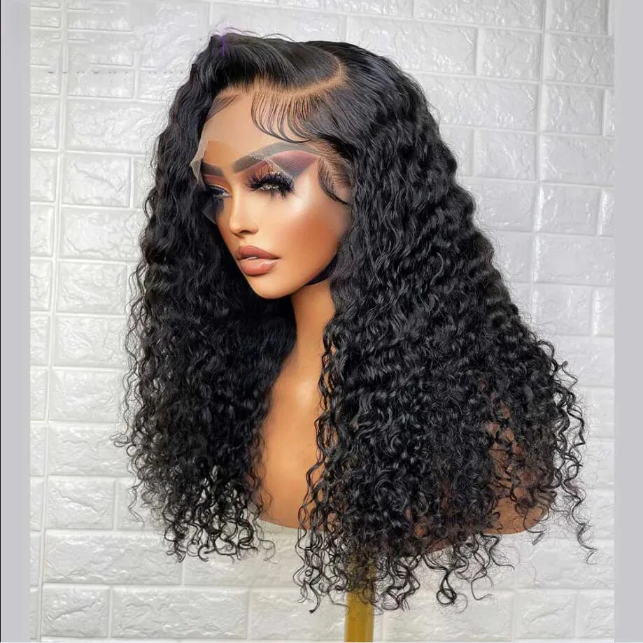 26" 180% Density Soft Black Kinky Curly Lace Front Wig – Pre-Plucked, Natural Hairline with Baby Hair, Glueless