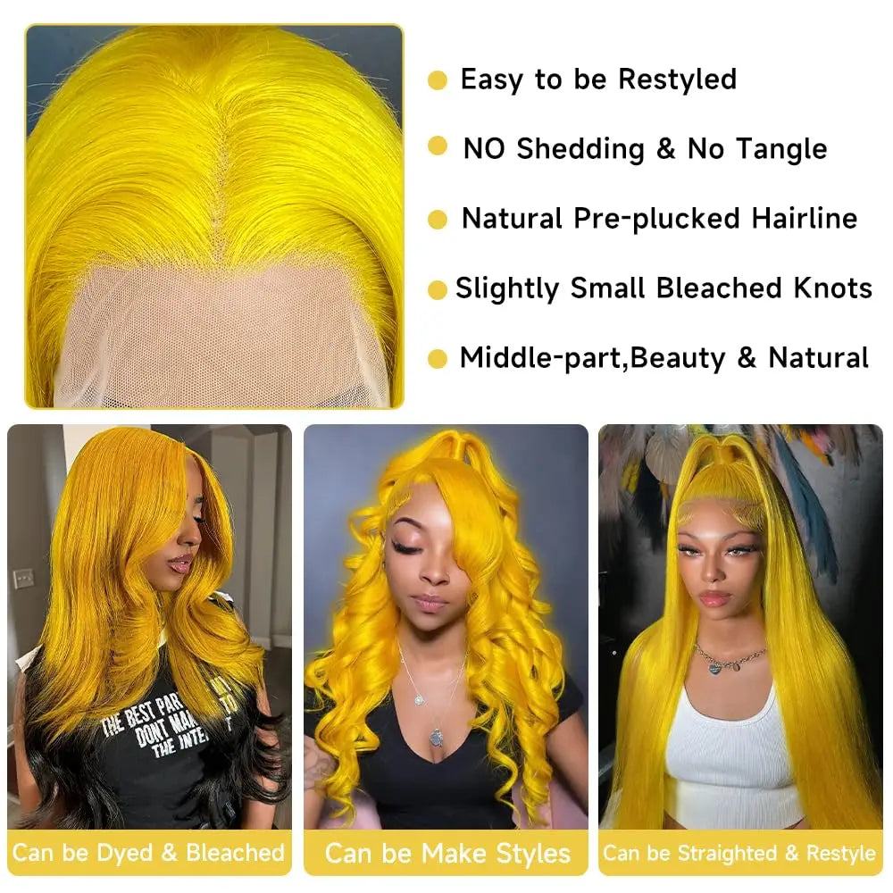 38" Light Yellow Body Wave Wig – 613 Color, 13x6 HD Lace Front Human Hair for Cosplay
