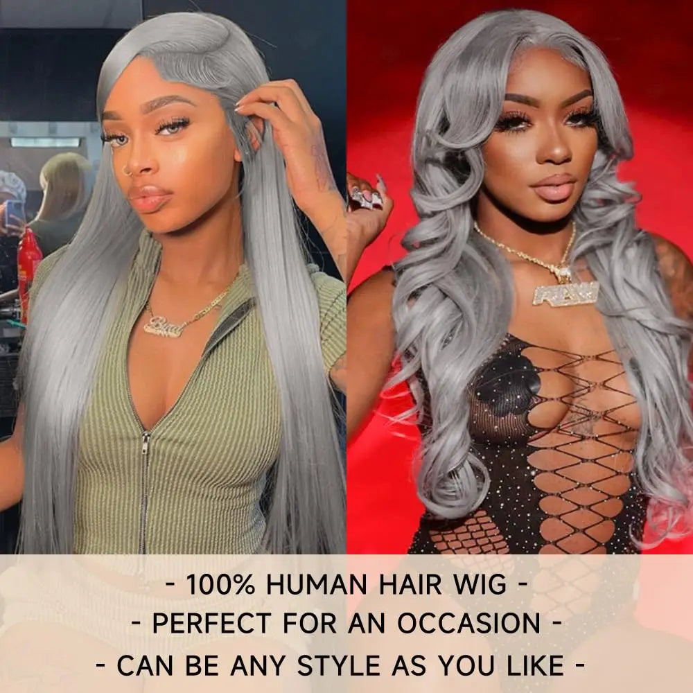 Silver Grey Body Wave Cosplay Wig – 13x4/13x6 HD Lace Front, 613 Colored Brazilian Human Hair