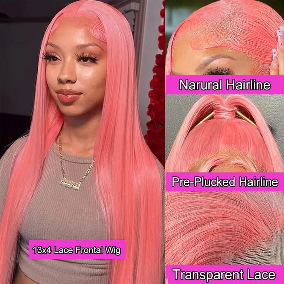 30" Pink Straight Lace Front Wig – 13x6 HD Human Hair Wig for Women