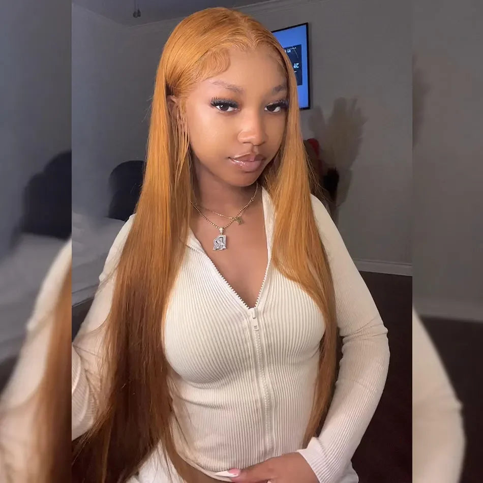 Neddie Honey Blonde #27 HD Transparent Lace Front Wig – 13x6/13x4 Straight Brazilian Human Hair, Pre-Plucked