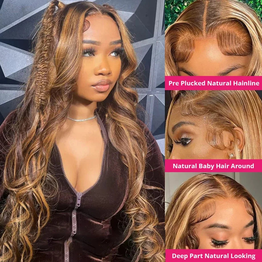 Highlight Body Wave Wig – 13x4/13x6 Honey Blonde HD Lace Frontal, Brazilian Human Hair