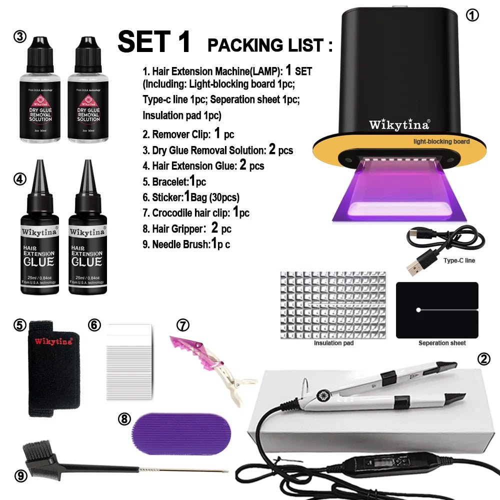 2025 V-Light Hair Extension Kit with UV System – Traceless Tape & Lightweight Tools for Fast, Professional Hair Grafting