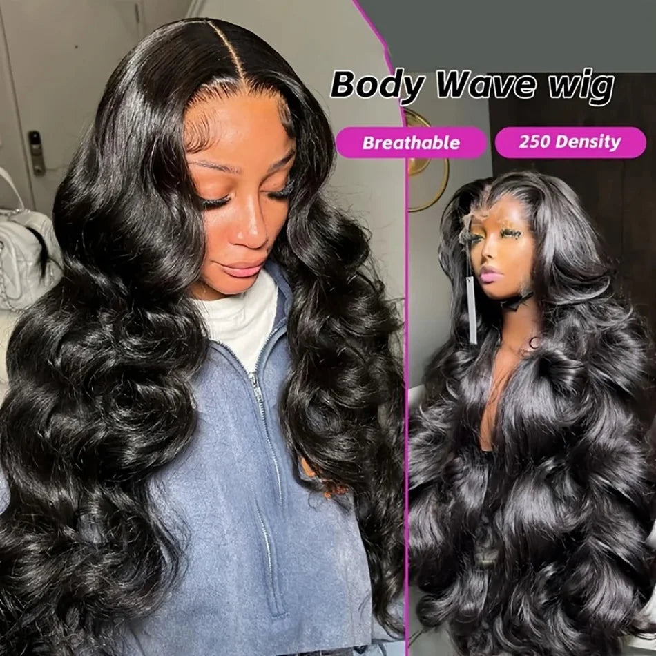 38" Glueless Body Wave Wig – 13x6/13x4 HD Lace Frontal, Pre-Plucked Brazilian Human Hair