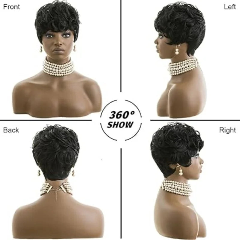 Short Black Pixie Wigs – Curly & Wavy Synthetic Hair for Black Women