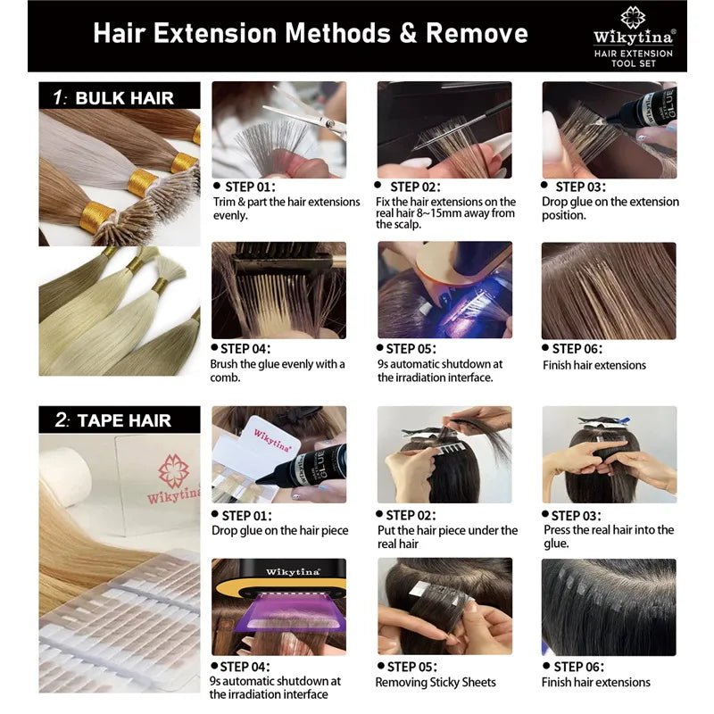 Wikytina V-Light UV Hair Extension Kit – Tools Set with UV Glue & Remover Machine, Premium Salon Styling Upgrade