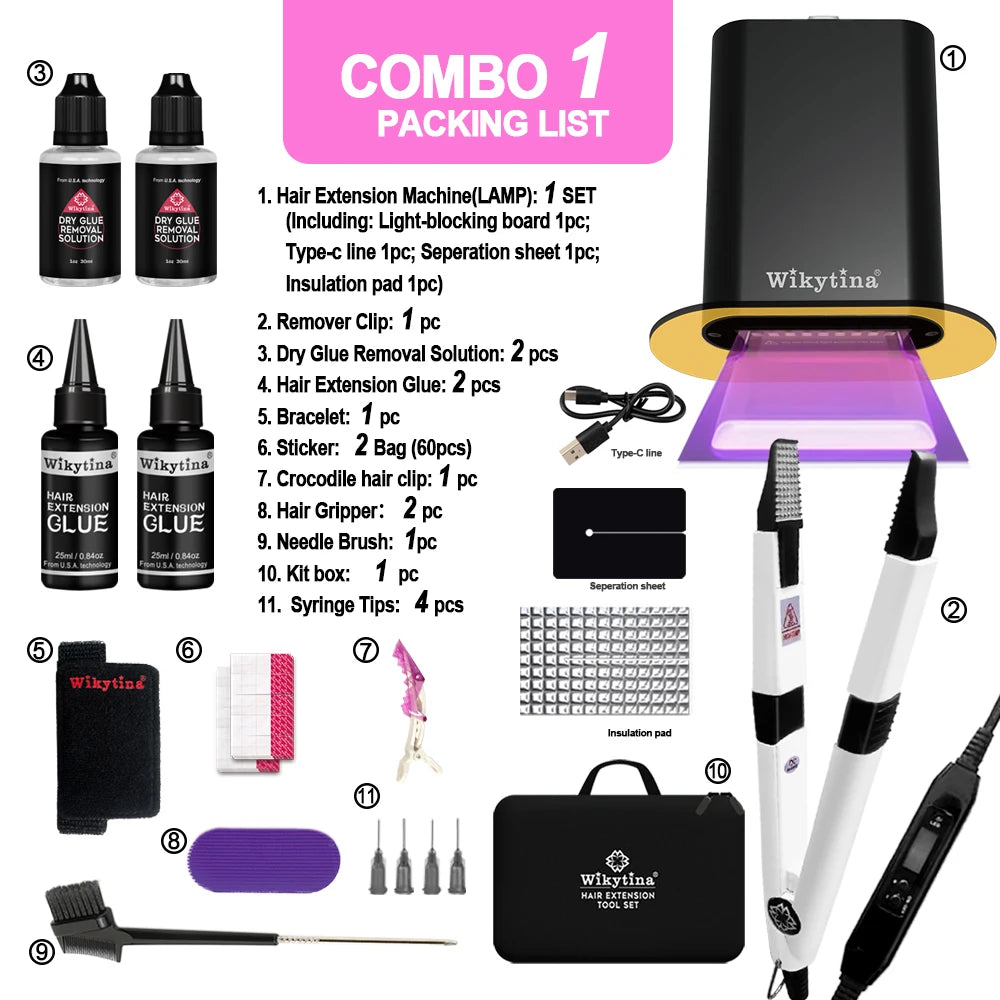 Wikytina V-Light UV Hair Extension Kit – Tools Set with UV Glue & Remover Machine, Premium Salon Styling Upgrade
