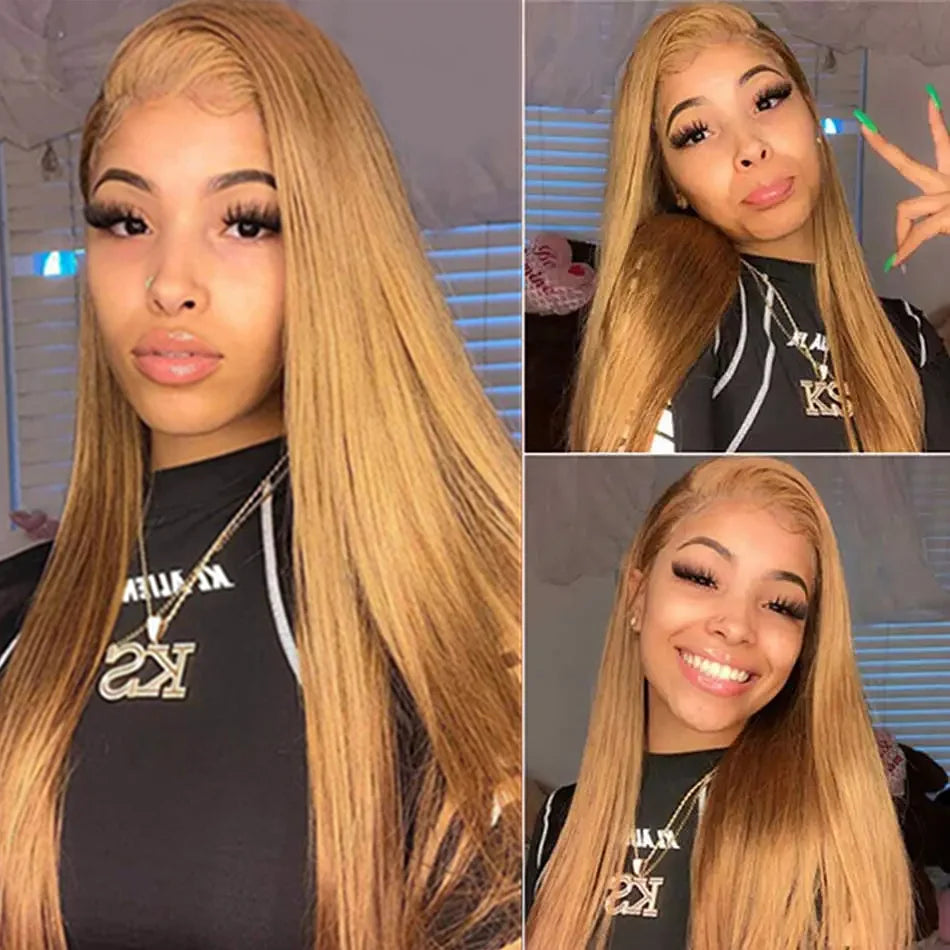 Neddie Honey Blonde #27 HD Transparent Lace Front Wig – 13x6/13x4 Straight Brazilian Human Hair, Pre-Plucked