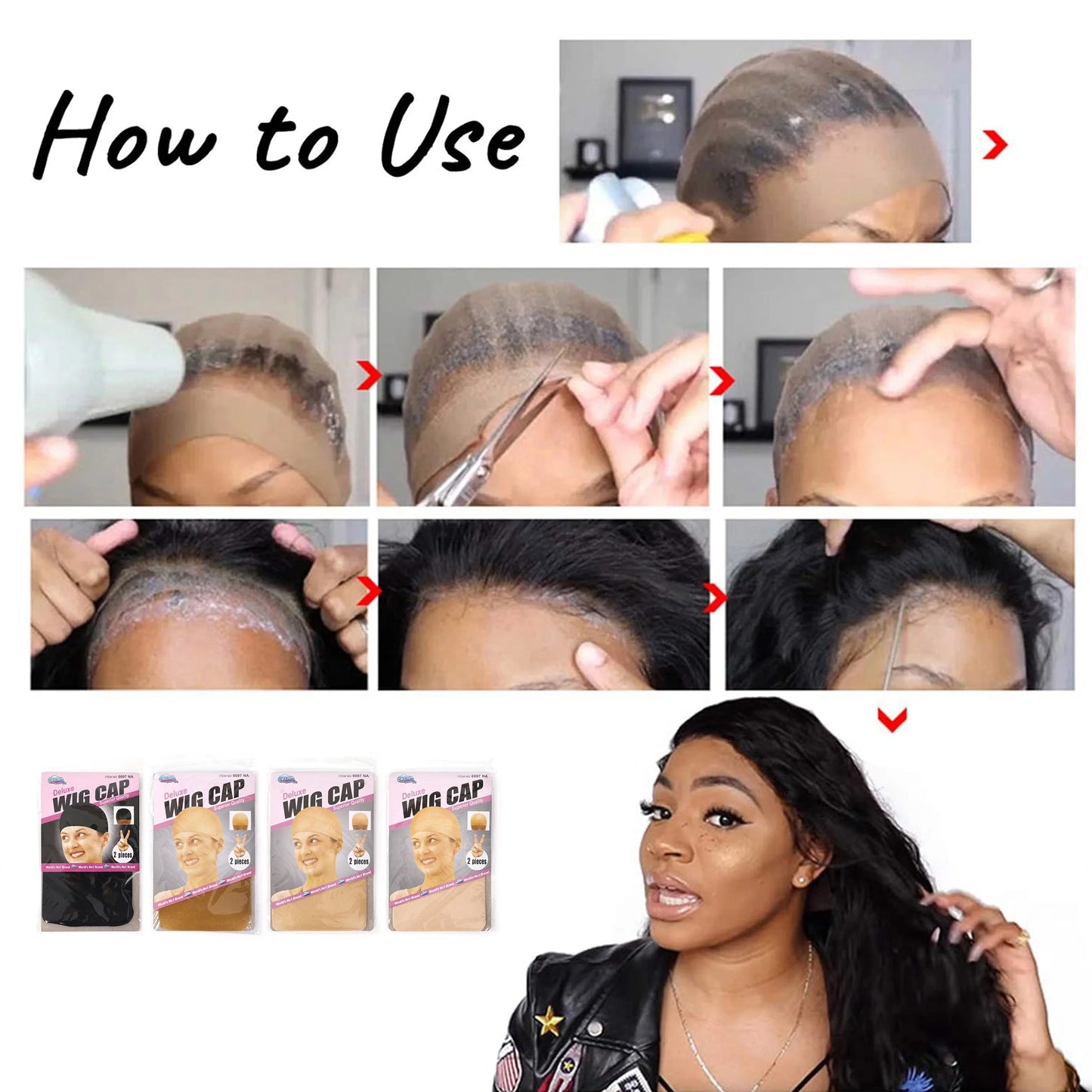 24 Pieces (12 Packs) Wig Caps – Fashion stretchable hair nets, 2 pieces per pack.