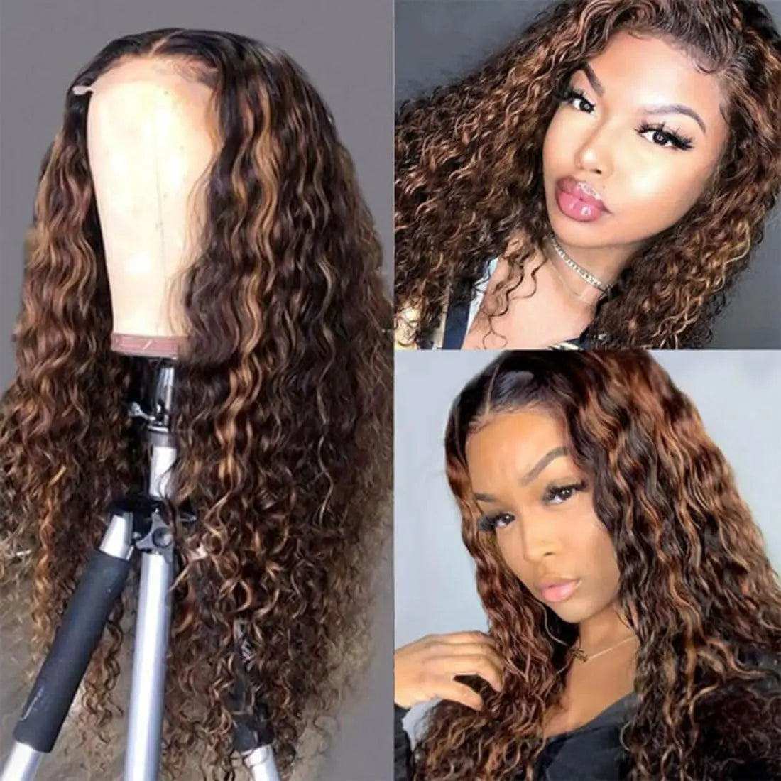 Varlea 200% Density 1B/30 Deep Wave Wig – 13x6 HD Lace Frontal, Water Wave & 13x4 Highlight Human Hair