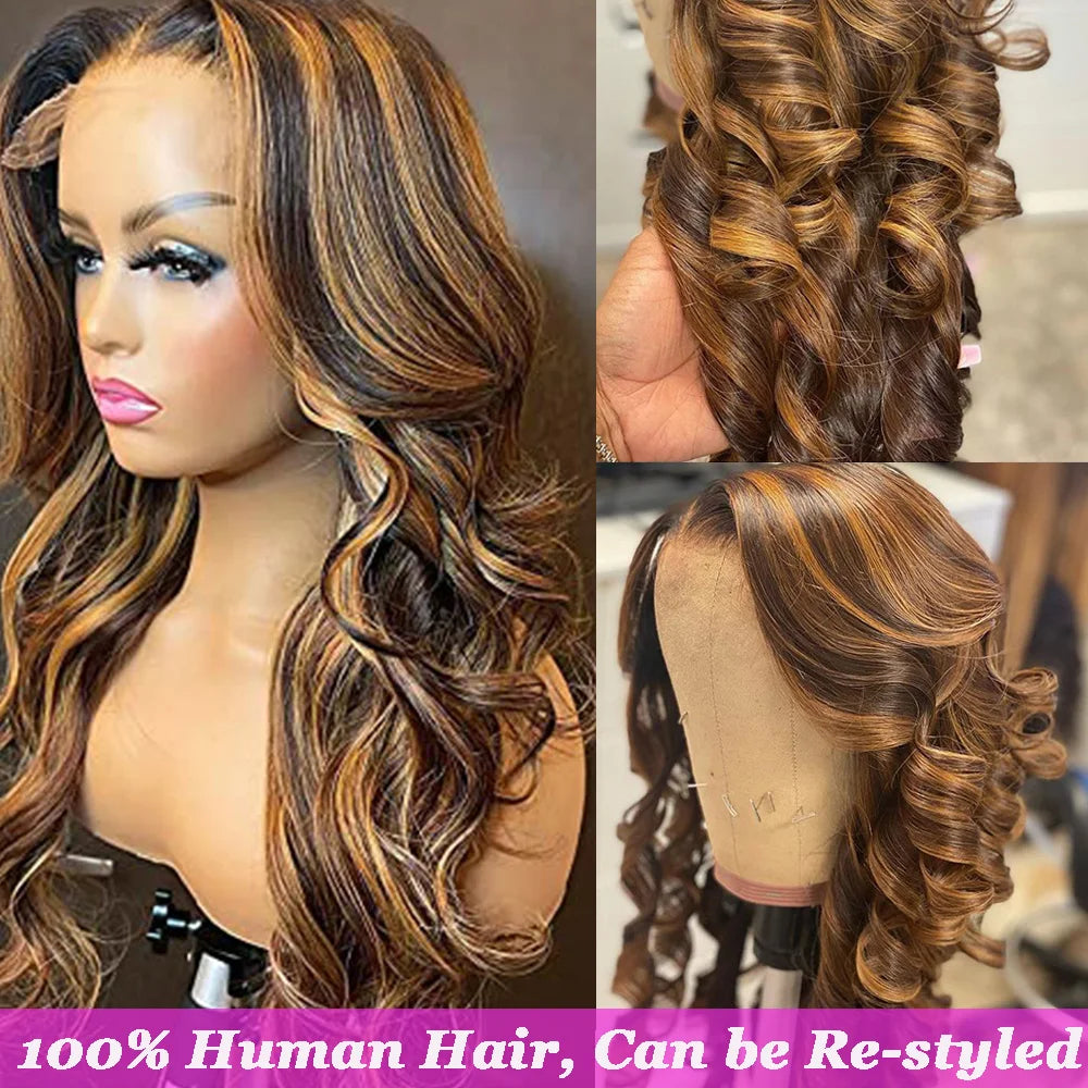 Highlight Body Wave Wig – 13x4/13x6 Honey Blonde HD Lace Frontal, Brazilian Human Hair