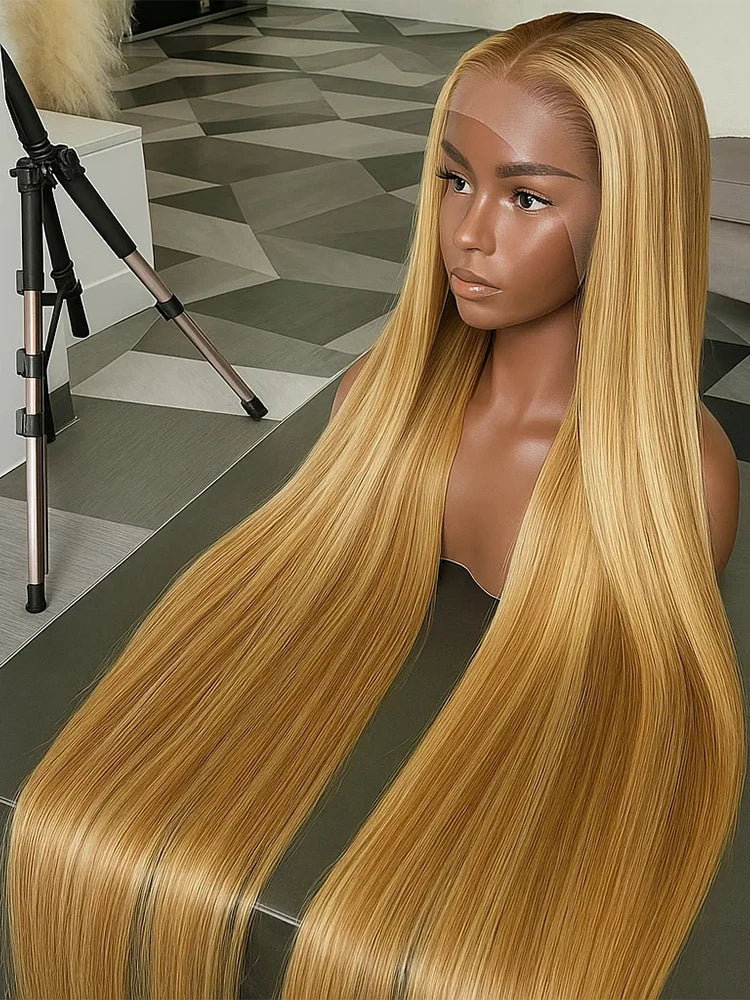 P4/27 Highlight Bone Straight Wig – 13x4 HD Lace Frontal, Brazilian Ombre Honey Blonde