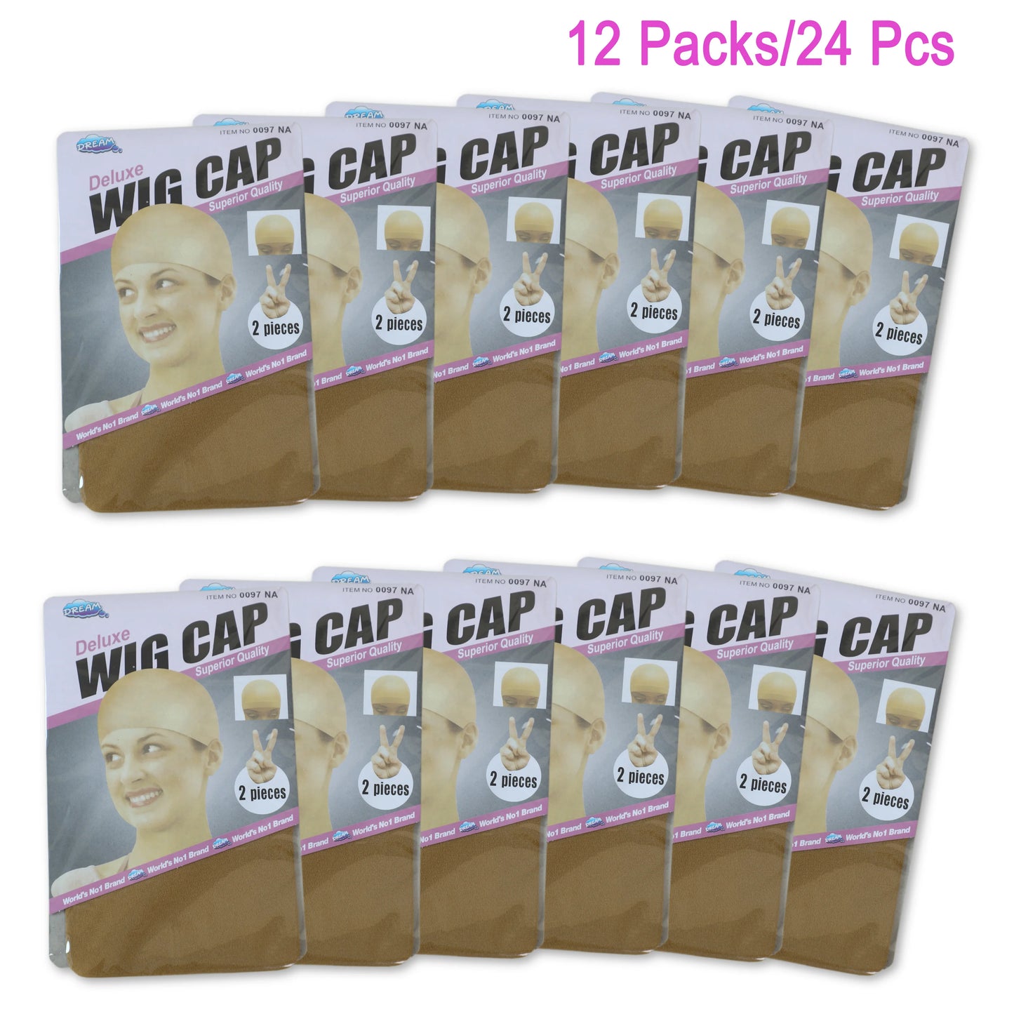 24 Pieces (12 Packs) Wig Caps – Fashion stretchable hair nets, 2 pieces per pack.