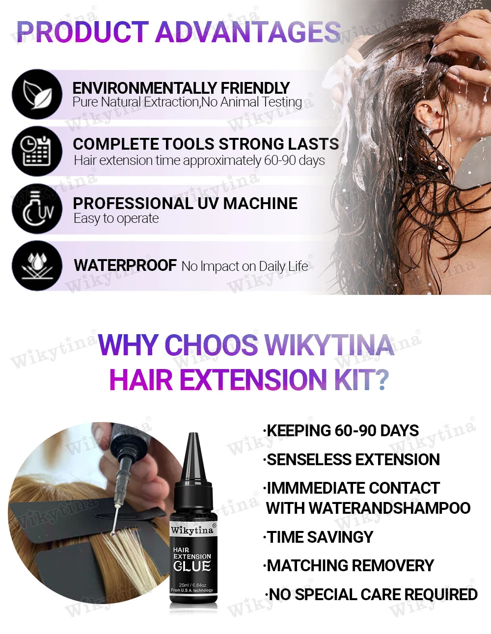 WIKYTINA Professional UV Light Hair Extension Kit