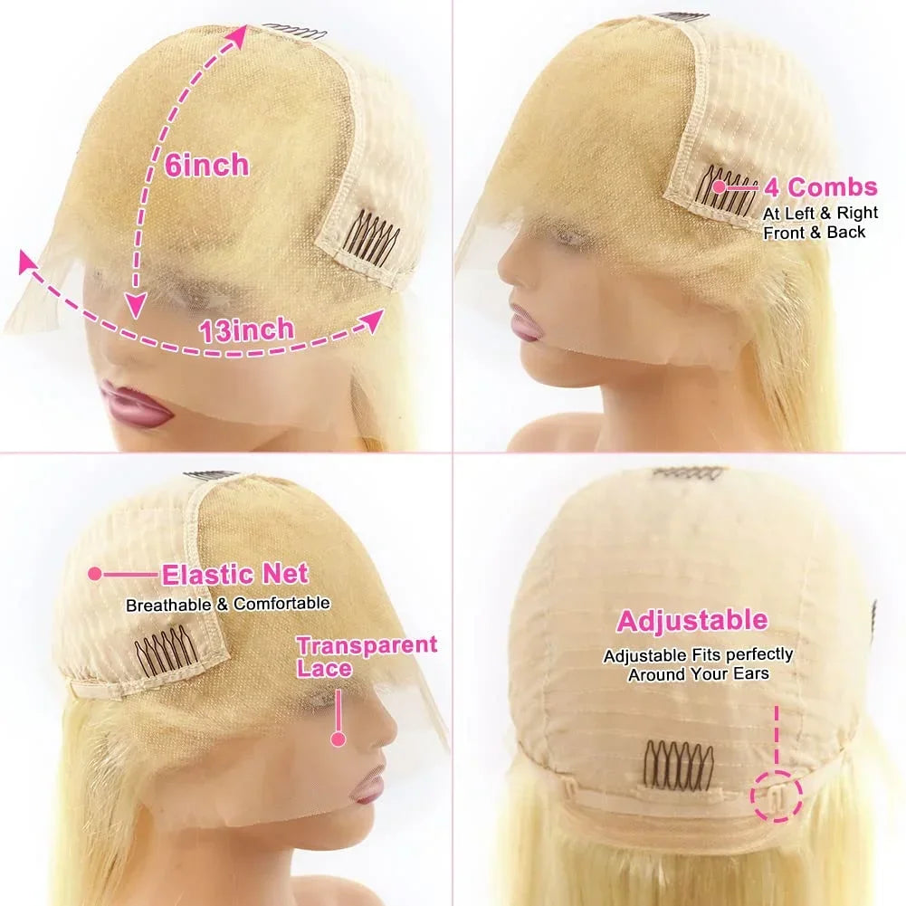30–36" 200% Density 613 Honey Blonde Straight Wig – 13x6 Transparent HD Lace Frontal