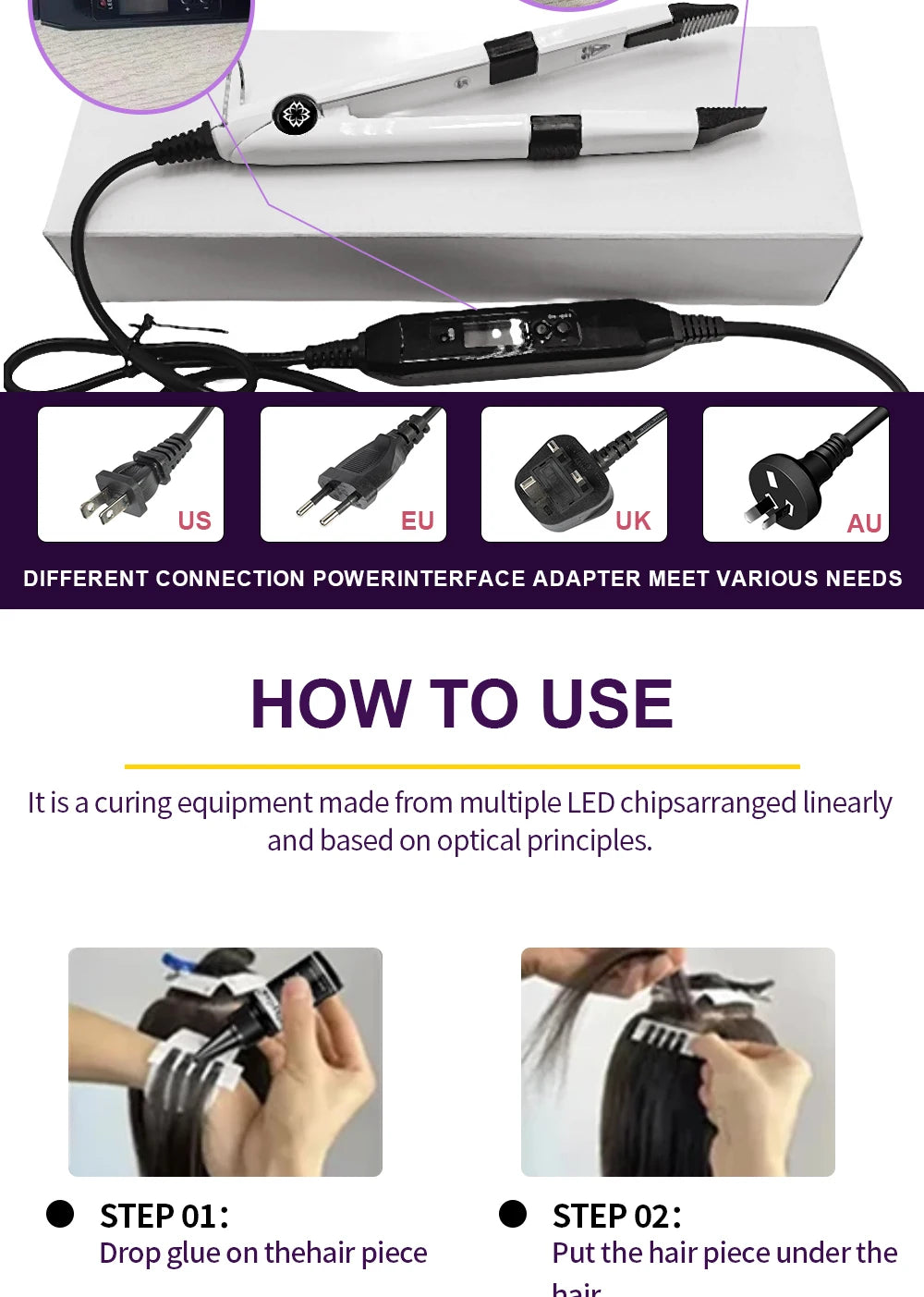 Advanced V-Light Hair Extension Tools Kit with UV Glue & Extension Machine – For Professional Salon and Home Use