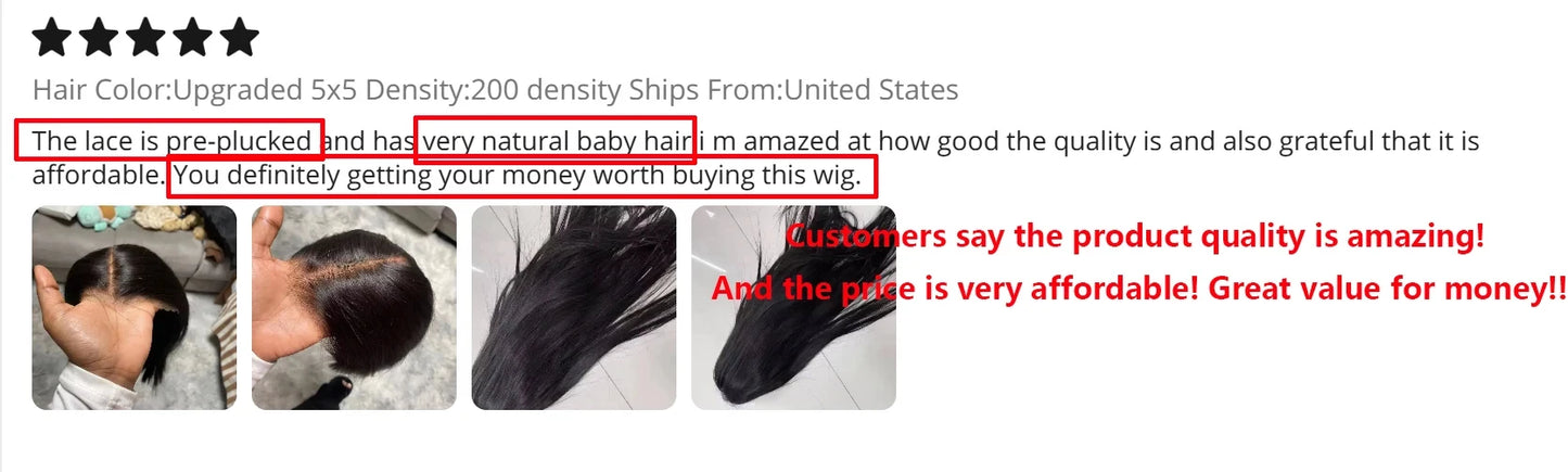 30" No Silk Straight HD Lace Wig – 5x5/4x4 Glueless Closure, Pre-Cut 200% Human Hair Wear & Go