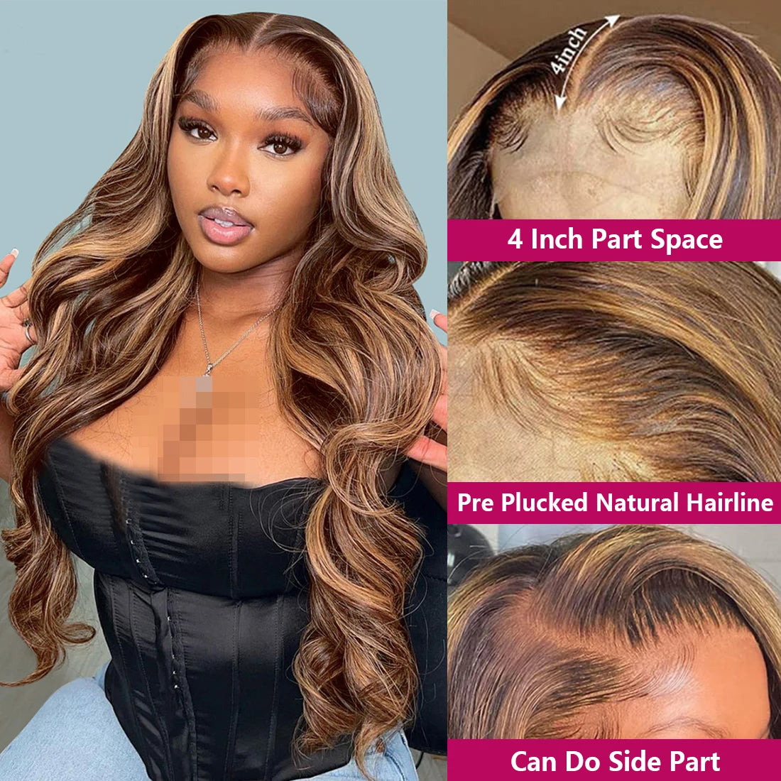 Highlight Body Wave Wig – 13x4/13x6 Honey Blonde HD Lace Frontal, Brazilian Human Hair
