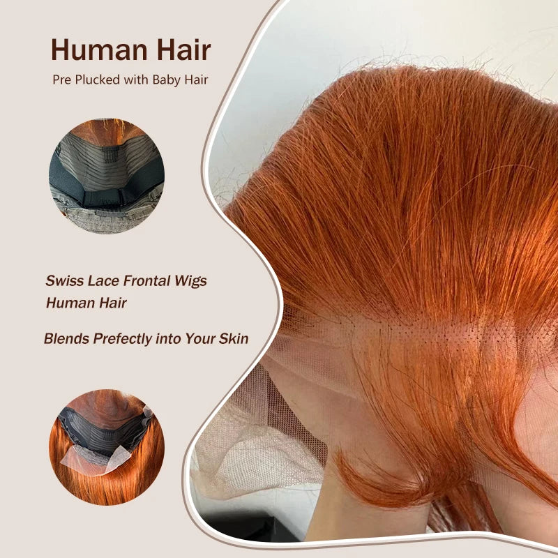 Ginger Orange Body Wave Wig – 13x6 Lace Front, 200% Density, 350 Colored Pre-Plucked Human Hair