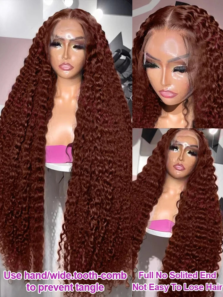 30–36" Chocolate Brown Deep Curly Wig – 13x4/13x6 HD Lace Frontal, Colored Water Wave Human Hair