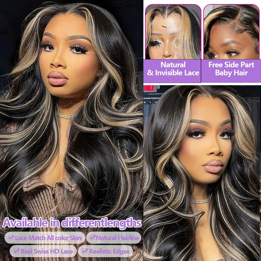 1B/27 Balayage Body Wave Wig – 30" 13x4 HD Lace Frontal, Ombre Blonde Brazilian Human Hair
