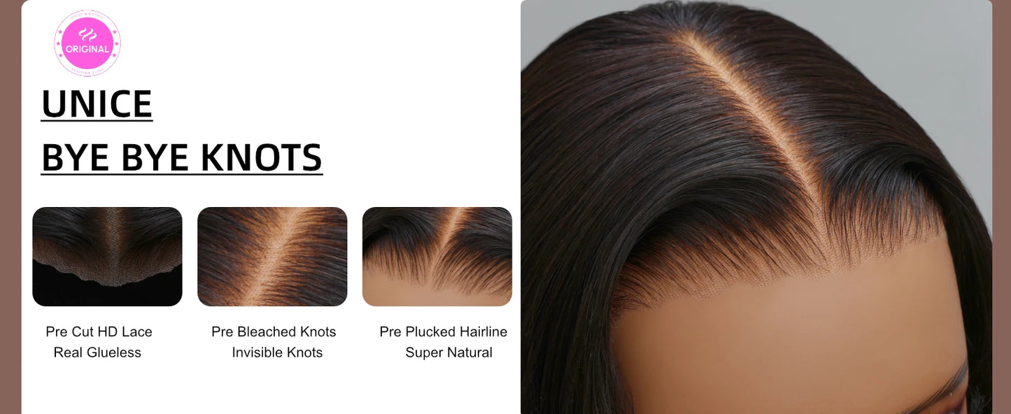 Unice Chestnut Brown Ombre Yaki Straight Bob Wig – 7x5 Pre-Cut, Pre-Bleached, Glueless, 150% Density