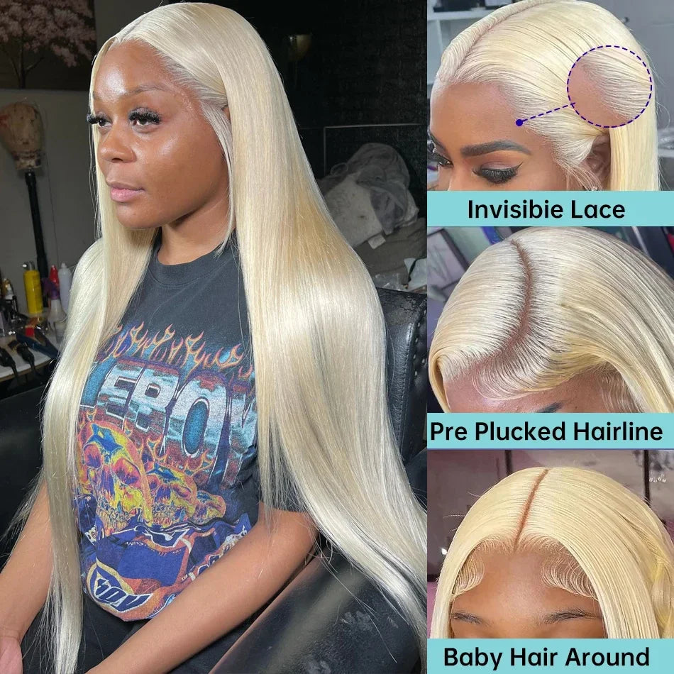 30–36" 200% Density 613 Honey Blonde Straight Wig – 13x6 Transparent HD Lace Frontal