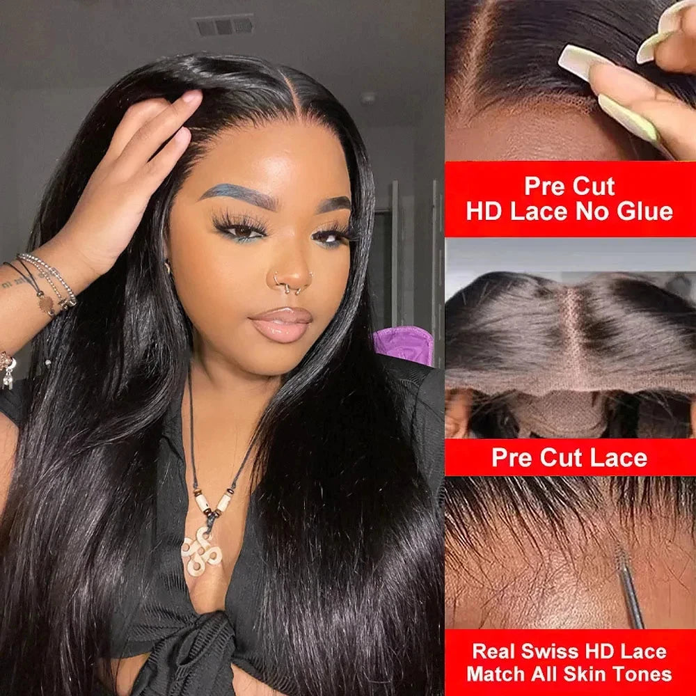 30" No Silk Straight HD Lace Wig – 5x5/4x4 Glueless Closure, Pre-Cut 200% Human Hair Wear & Go